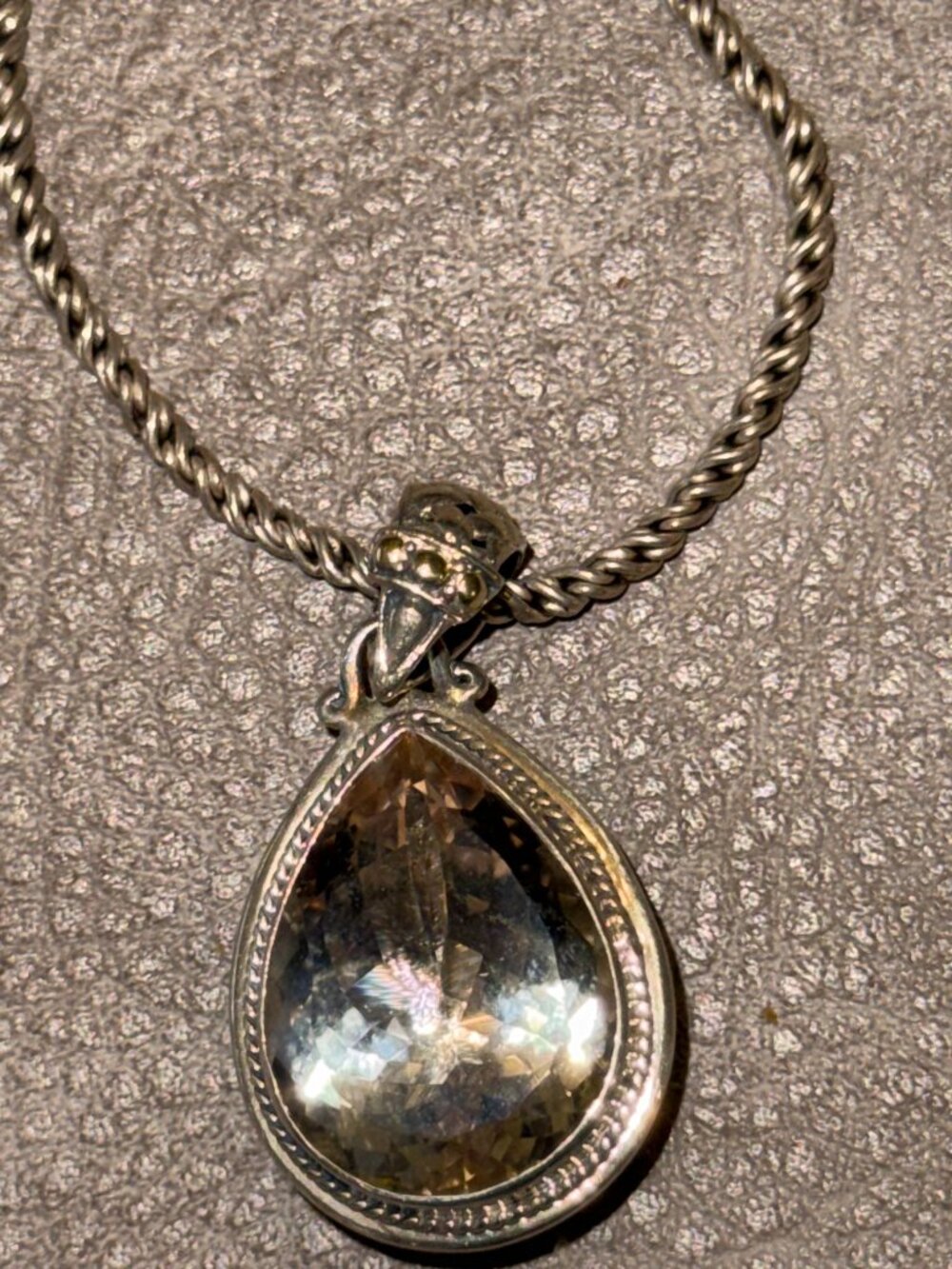 Samuel B 925/18K accents clear quartz teardrop pendant and chain 18" Preowned
